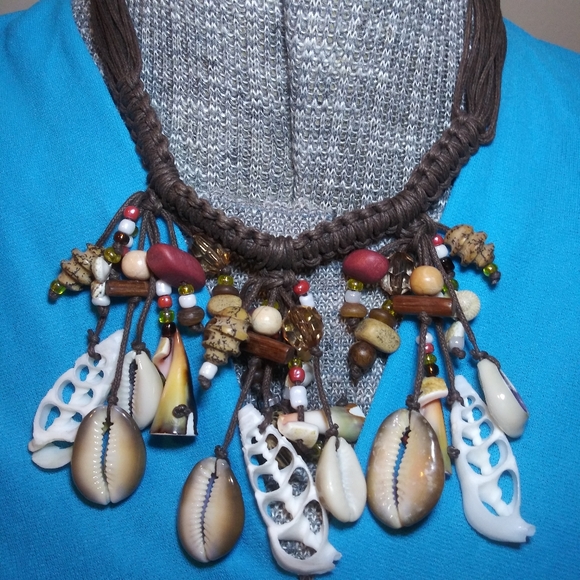 Macrame Cord And Shell/Bead Handcrafted Boho Choker Necklace - Picture 2 of 5